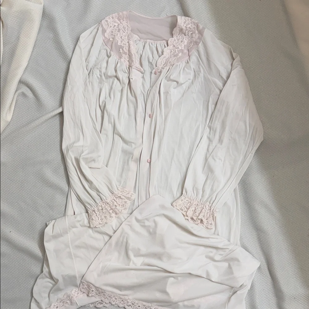 Vintage Shadowline Romantic Lace Nightgown Robe Blush Pink Maxi Lingerie Dress